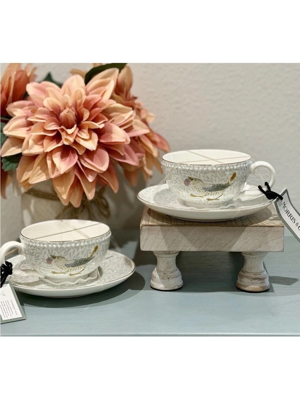 NEW! Morris & "STRAWBERY THIEF"
Teacup/Saucer LARGE BIRD-RARE! Set Of 2
